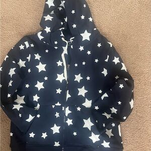 Ladies  Star Print Hoodie - Navy and White